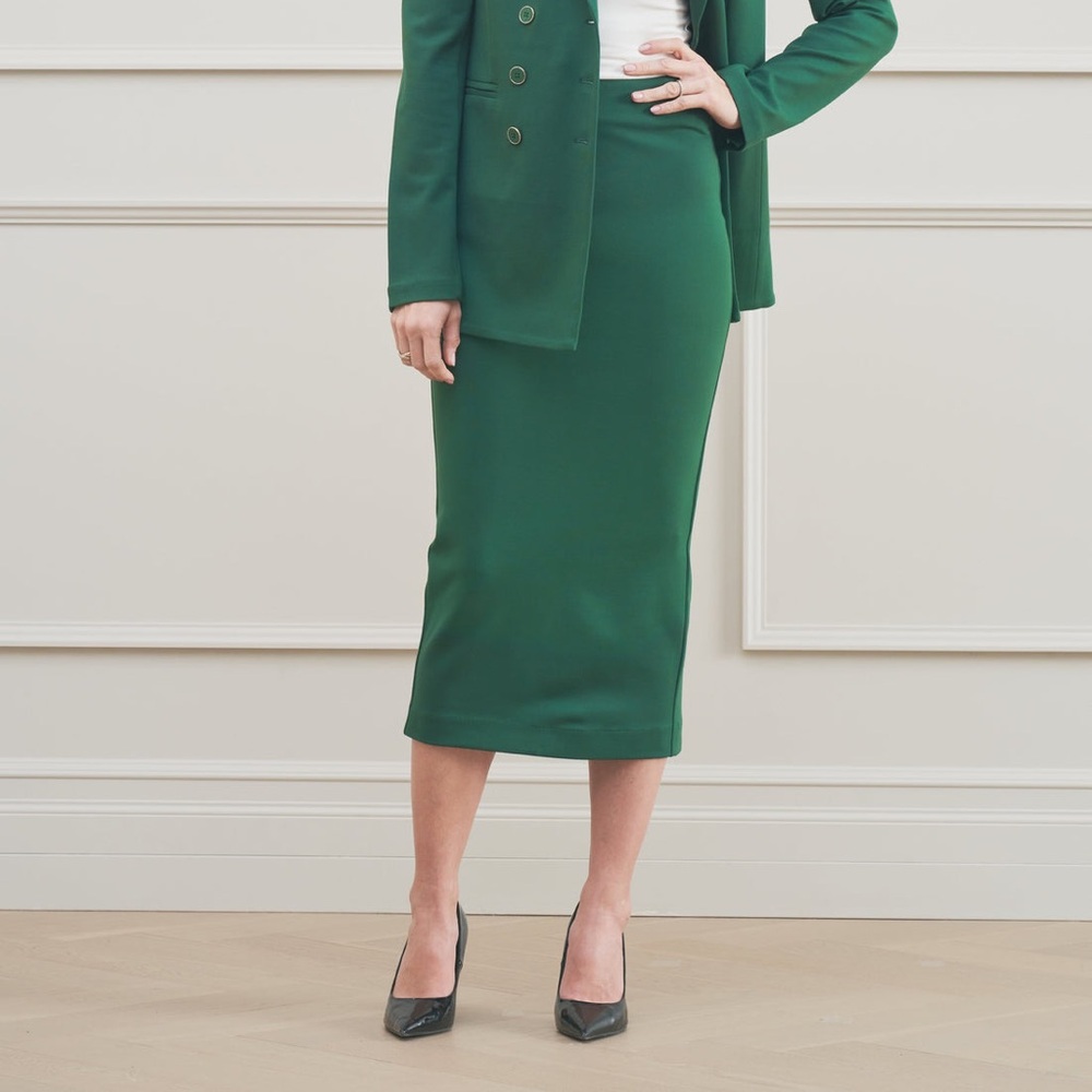 Classic Emerald Green Midi Pencil Skirt - Women's Tailored Style